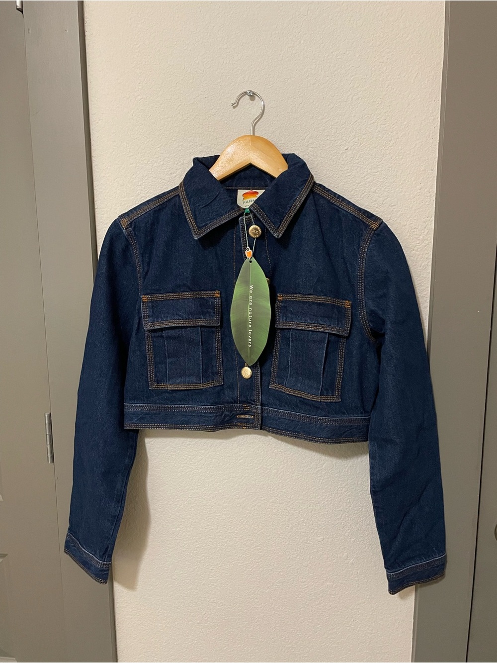 Farm Rio Cropped Denim Jacket Dark Wash S Small